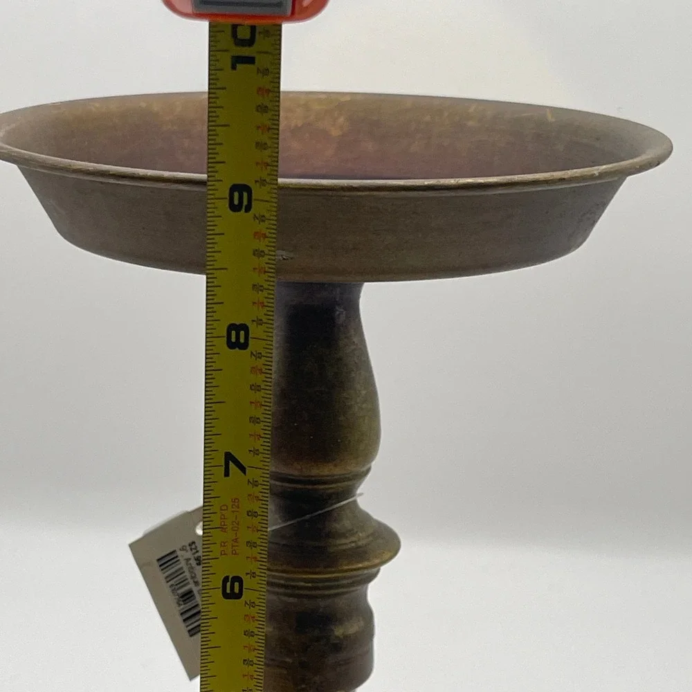Vintage Antique Brass Pillar Candle Holder 9 Inch Pedestal Stand Wide Tray Gold